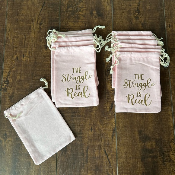 12 Pink & Gold Draw String Bags - Picture 2 of 3
